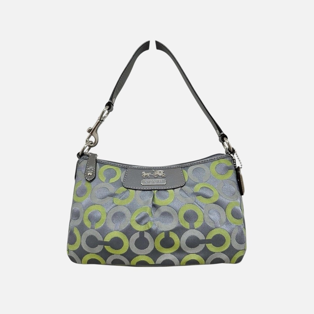 Coach Madison Demi Pouch Op Art Graphite Grey Lime Green Leather 42907